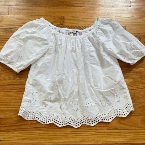 Ann Taylor Loft White Eyelet Off The Shoulder Blouse - Picture 2 of 12
